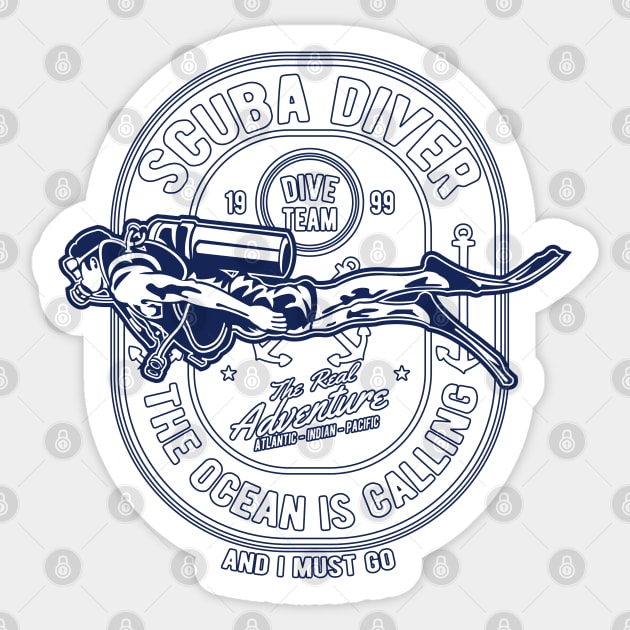 Scuba Diver - The ocean is calling - bright Sticker by ShirzAndMore